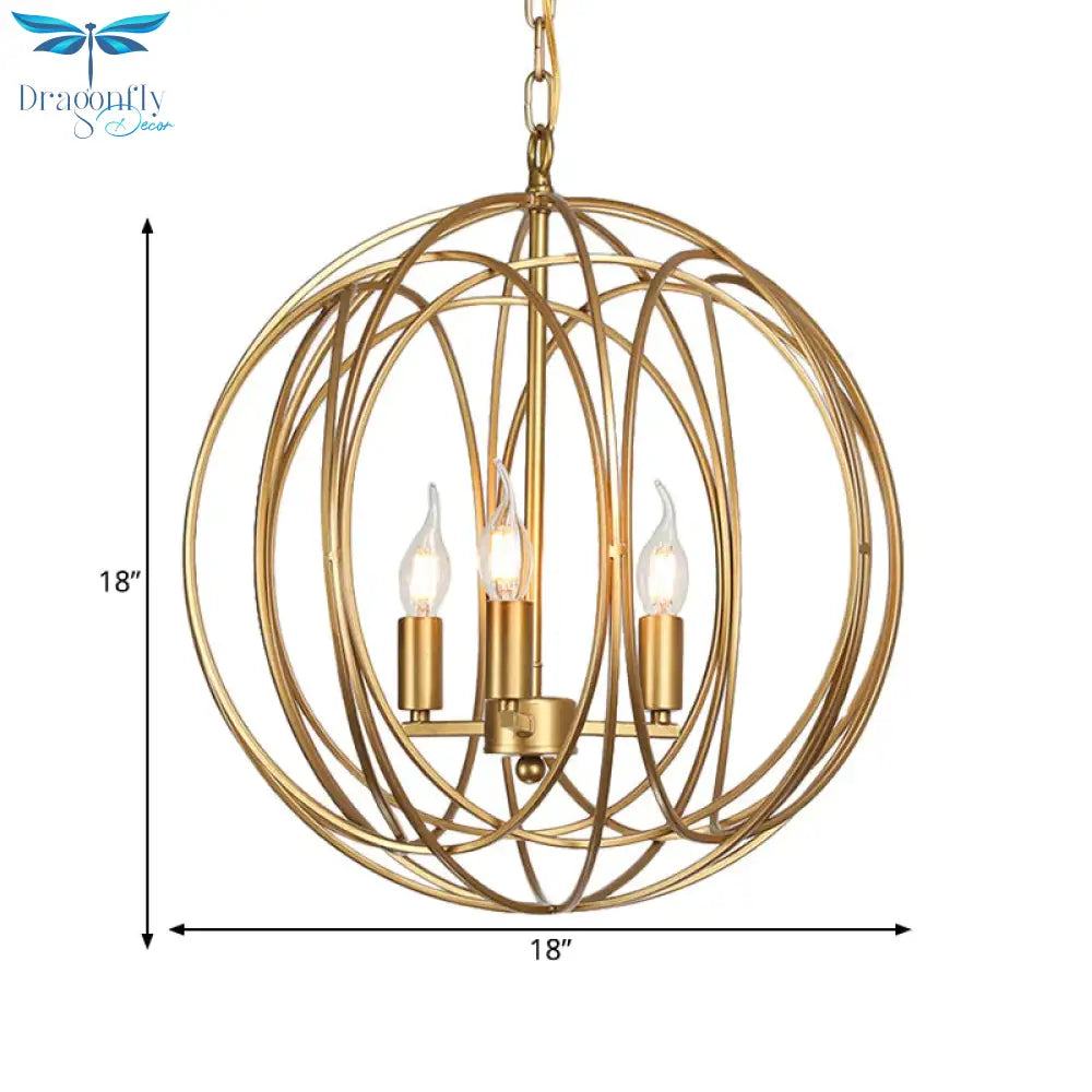 3 Lights Metal Hanging Chandelier Traditional Gold Candelabra Living Room Pendant Light Fixture