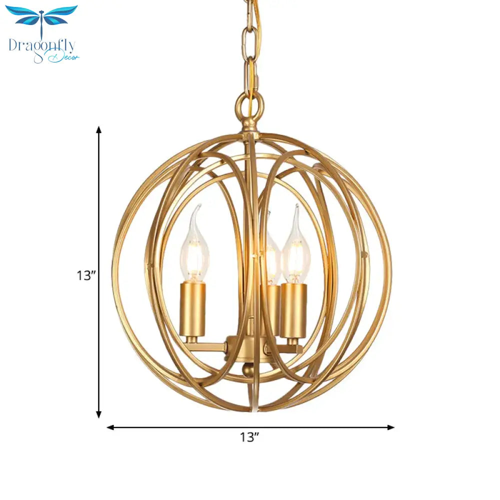 3 Lights Metal Hanging Chandelier Traditional Gold Candelabra Living Room Pendant Light Fixture