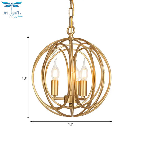 3 Lights Metal Hanging Chandelier Traditional Gold Candelabra Living Room Pendant Light Fixture