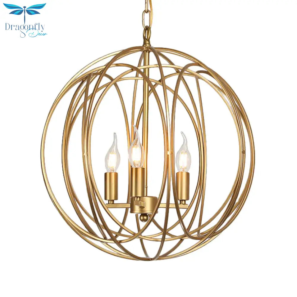 3 Lights Metal Hanging Chandelier Traditional Gold Candelabra Living Room Pendant Light Fixture