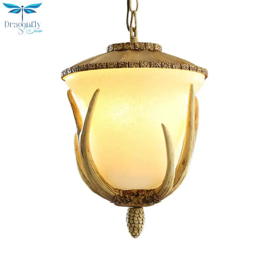 3 Lights Resin Hanging Lamp Country White Cup Shaped Restaurant Cluster Pendant With Elk Pattern