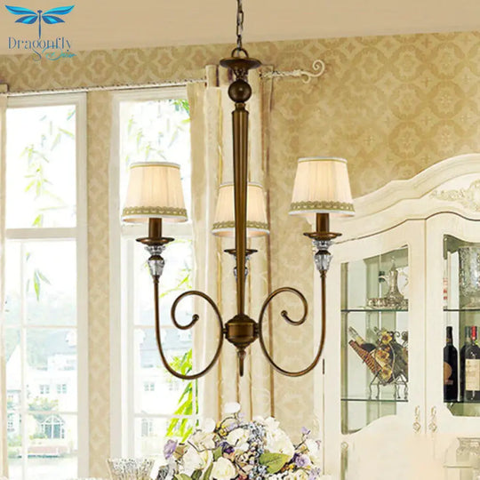 3 Lights Tapered Chandelier Classic White Fabric Pendant Light Fixture For Living Room