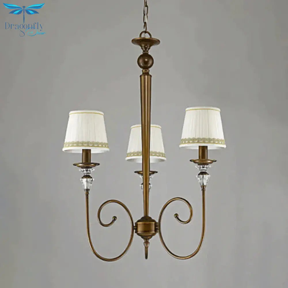 3 Lights Tapered Chandelier Classic White Fabric Pendant Light Fixture For Living Room