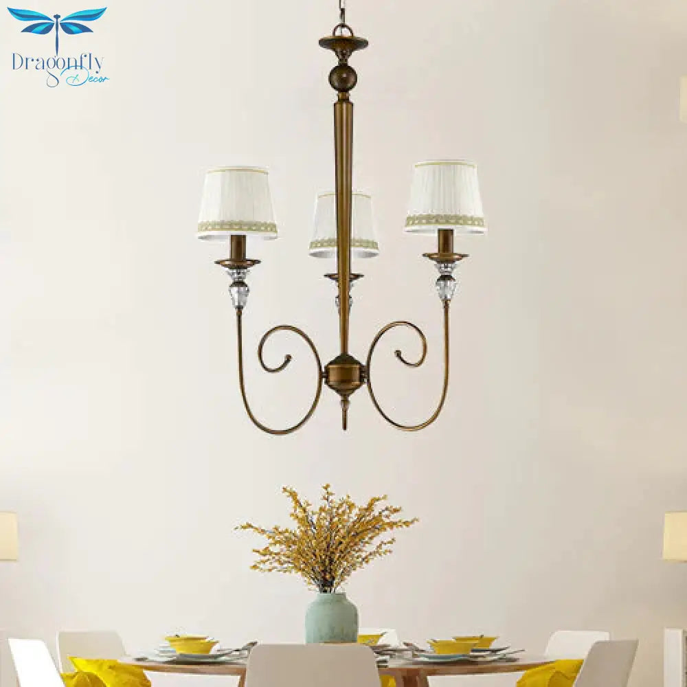 3 Lights Tapered Chandelier Classic White Fabric Pendant Light Fixture For Living Room
