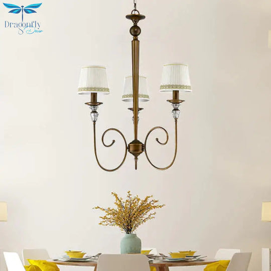 3 Lights Tapered Chandelier Classic White Fabric Pendant Light Fixture For Living Room