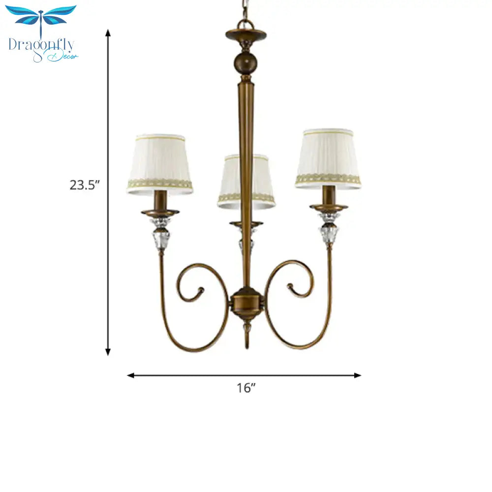 3 Lights Tapered Chandelier Classic White Fabric Pendant Light Fixture For Living Room