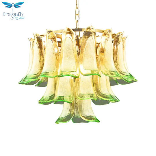 3 - Tier 9 - Light Stained Glass Chandelier Light Contemporary Drop Ceiling In Green For Hotel