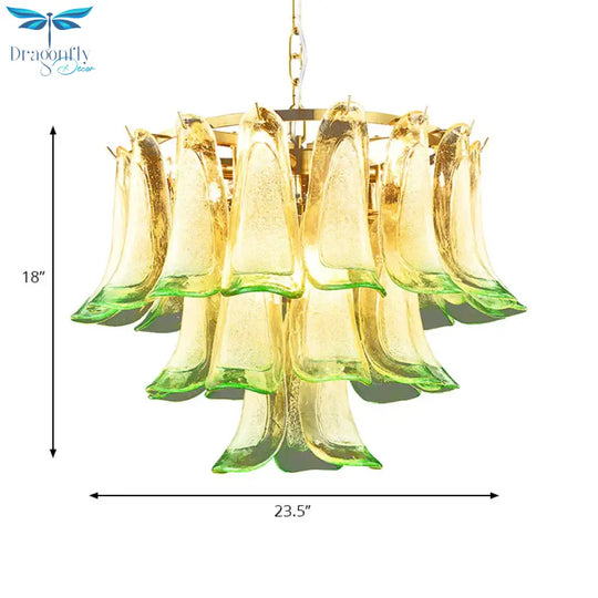 3 - Tier 9 - Light Stained Glass Chandelier Light Contemporary Drop Ceiling In Green For Hotel