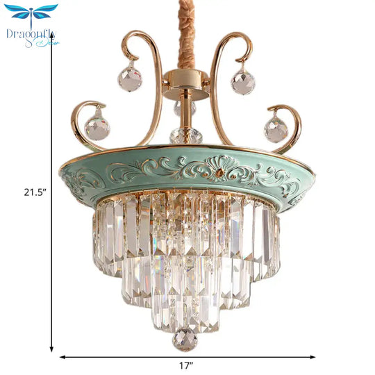 3 Tiered Modernism Ceiling Chandelier Crystal Pendant Light In White/Green