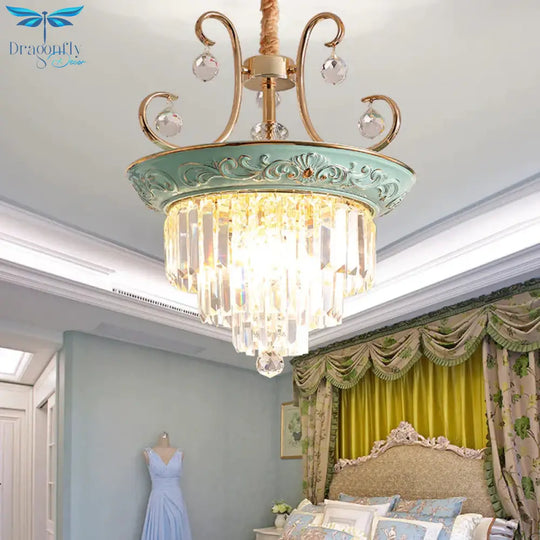 3 Tiered Modernism Ceiling Chandelier Crystal Pendant Light In White/Green