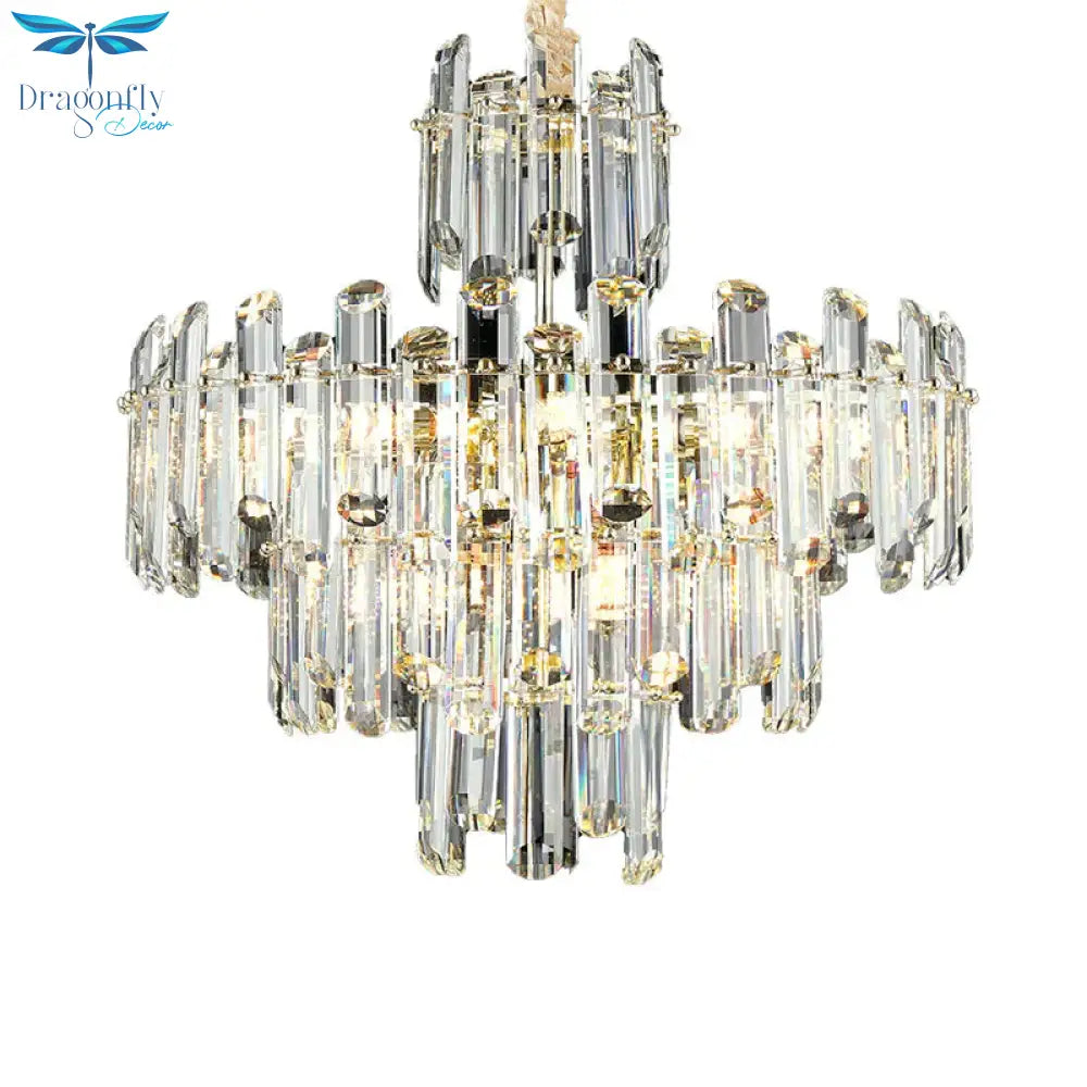 3 Tiers Beveled Crystal Chandelier Light Fixture Contemporary 8/12 Lights Clear Pendant Ceiling