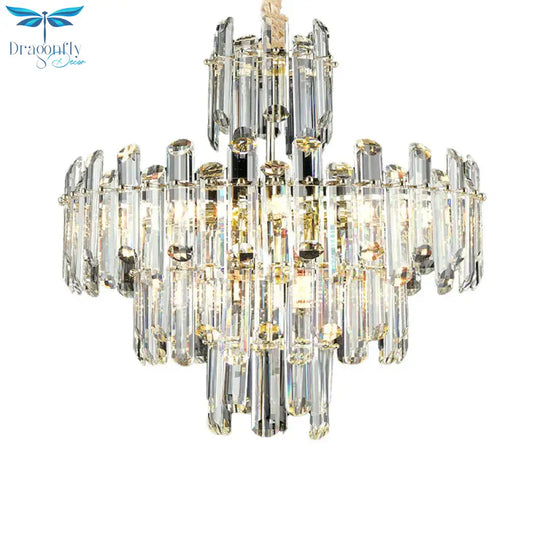3 Tiers Beveled Crystal Chandelier Light Fixture Contemporary 8/12 Lights Clear Pendant Ceiling