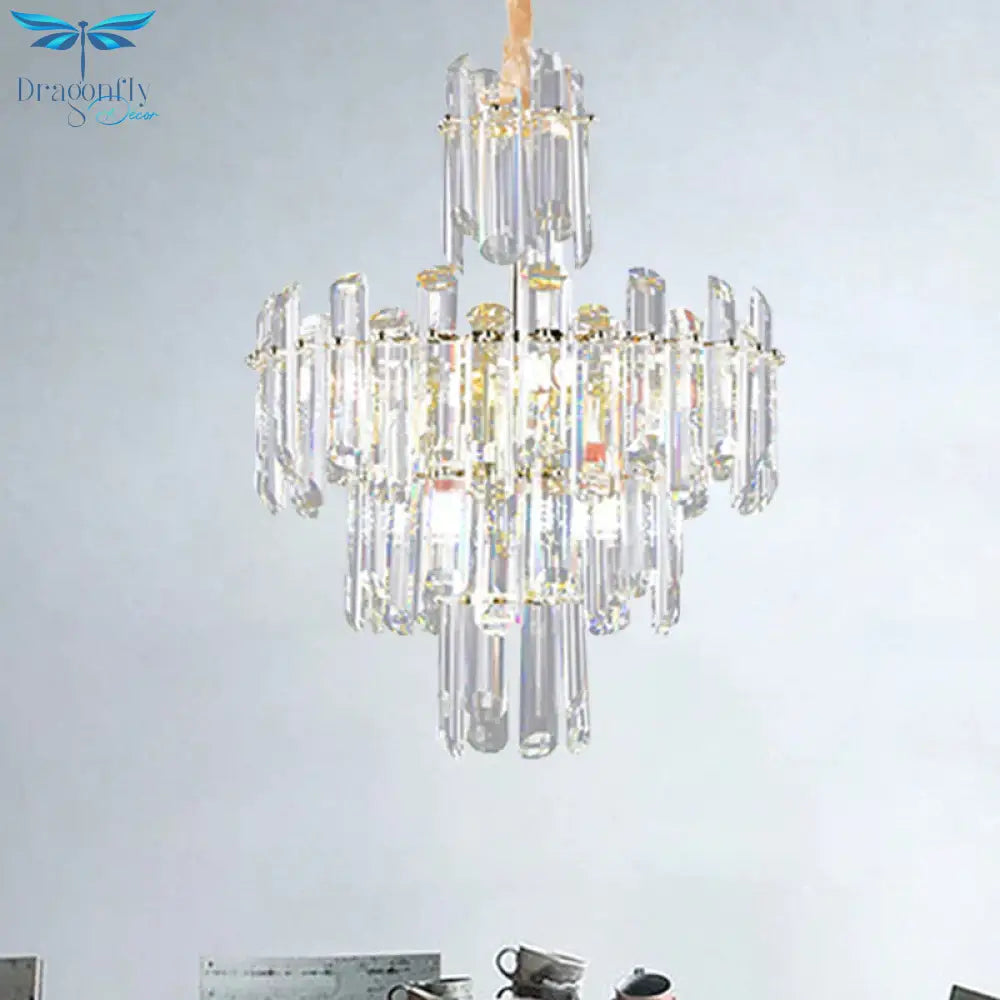 3 Tiers Beveled Crystal Chandelier Light Fixture Contemporary 8/12 Lights Clear Pendant Ceiling