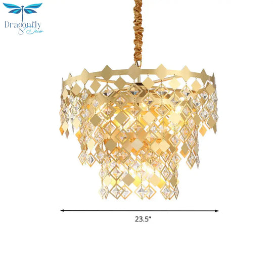 3 Tiers Dining Room Chandelier Light K9 Crystal 6 Heads Postmodern Pendant Fixture In Gold