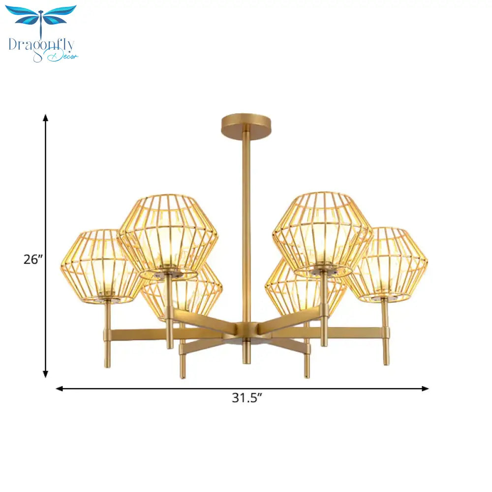 31.5’/39’ Wide Gold Cage Chandelier Pendant Traditional Iron 6/8 - Head Ceiling Light Fixture