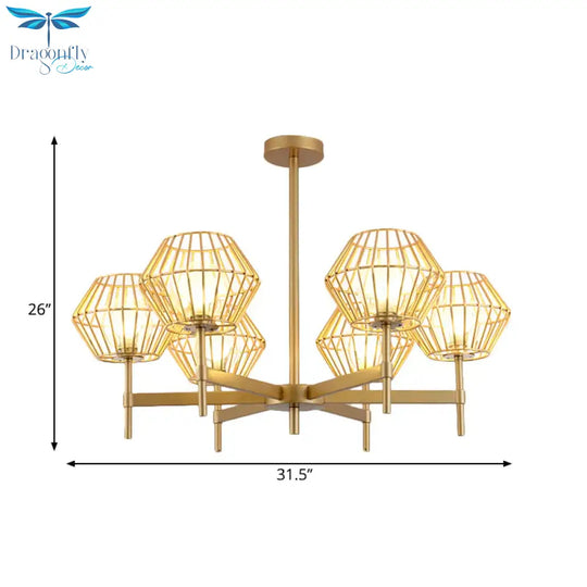 31.5’/39’ Wide Gold Cage Chandelier Pendant Traditional Iron 6/8 - Head Ceiling Light Fixture