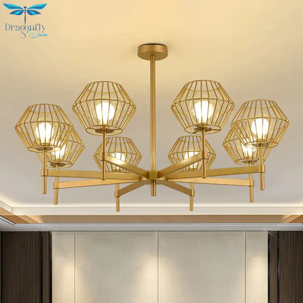 31.5’/39’ Wide Gold Cage Chandelier Pendant Traditional Iron 6/8 - Head Ceiling Light Fixture