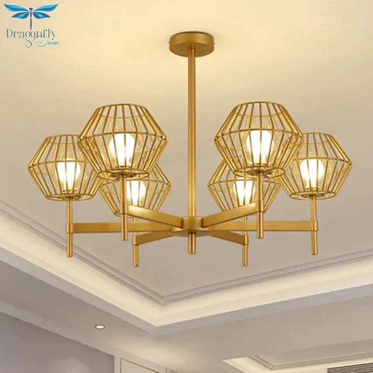 31.5’/39’ Wide Gold Cage Chandelier Pendant Traditional Iron 6/8 - Head Ceiling Light Fixture