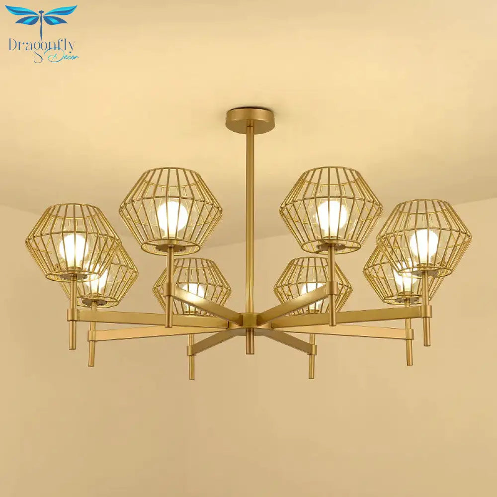 31.5’/39’ Wide Gold Cage Chandelier Pendant Traditional Iron 6/8 - Head Ceiling Light Fixture