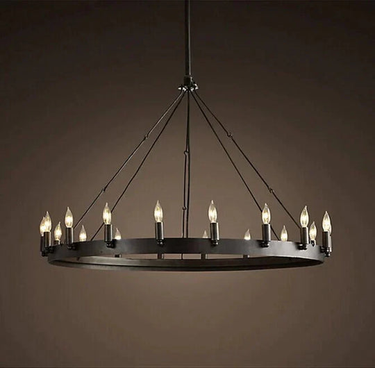 Round Wrought Iron Chandelier Living Room Bar Decorative Personality Cafe Candle Pendant