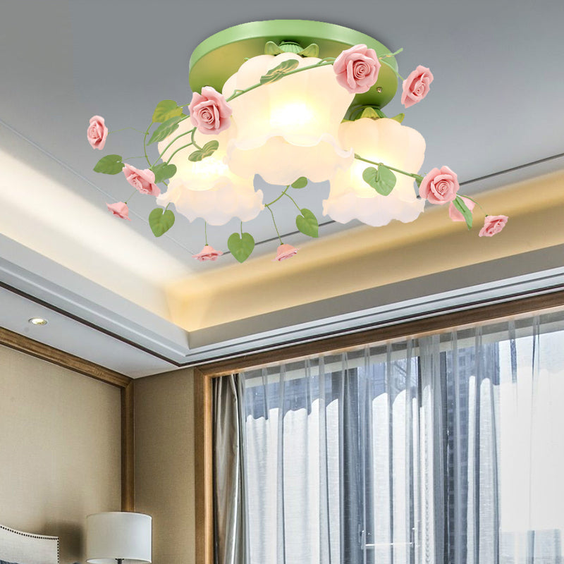 Blooming Beauty: Opal Glass 3 - Head Flush Mount Ceiling Light With Countryside Charm In