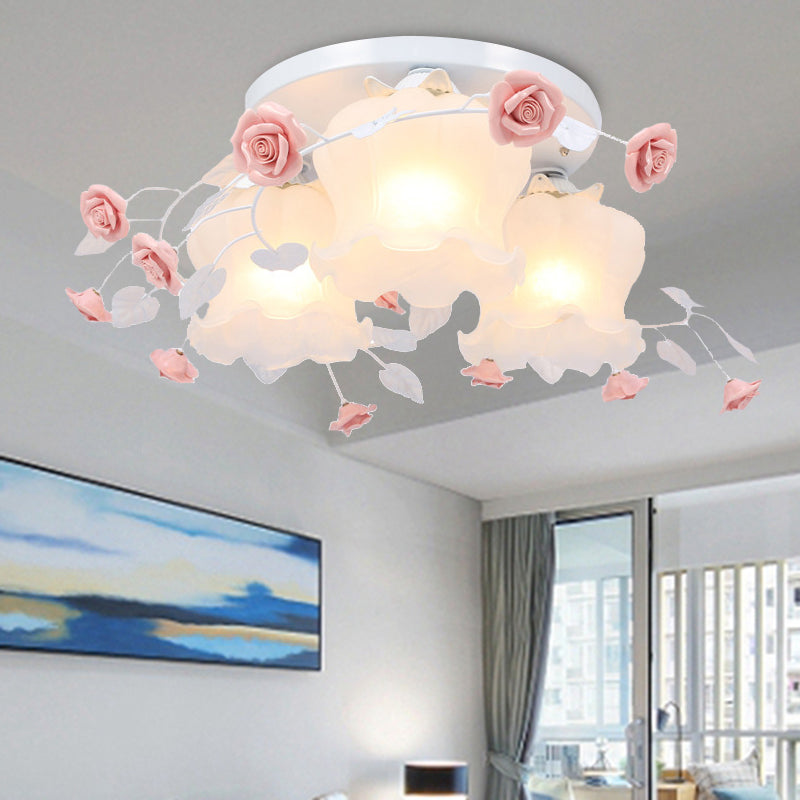 Blooming Beauty: Opal Glass 3 - Head Flush Mount Ceiling Light With Countryside Charm In