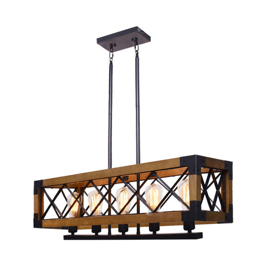 Vintage Metal Rectangle 5 Bulbs Dining Room Hanging Light Pendant Lighting