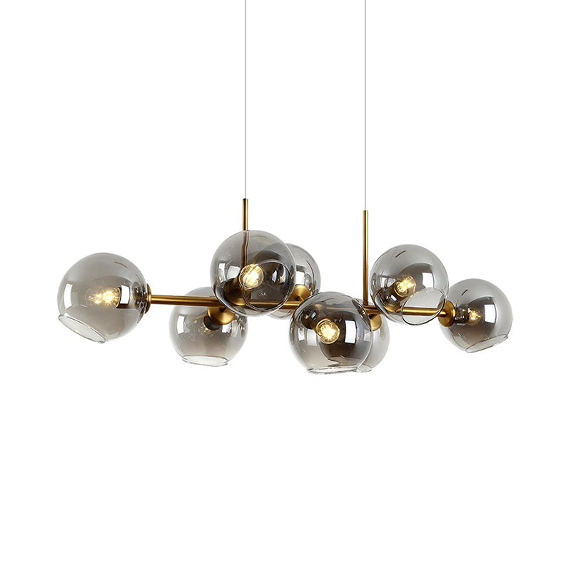 Clear/Smoke Glass 8 Bulbs Suspended Lighting Fixture In Black/Gold For Dining Room Pendant