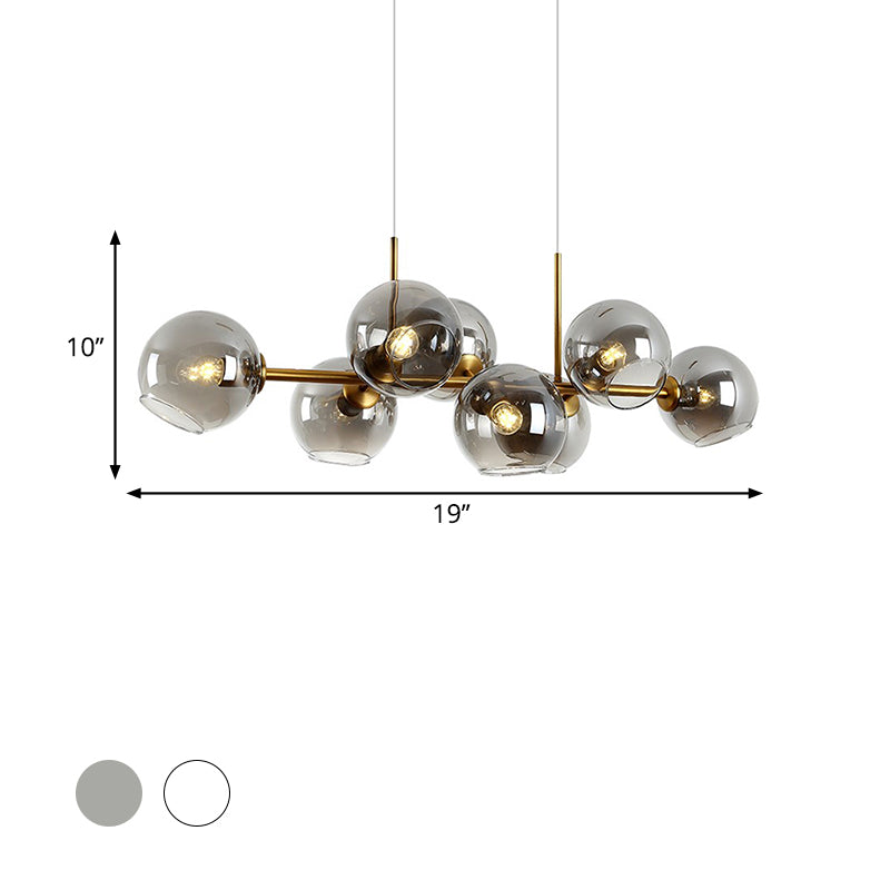 Clear/Smoke Glass 8 Bulbs Suspended Lighting Fixture In Black/Gold For Dining Room Pendant
