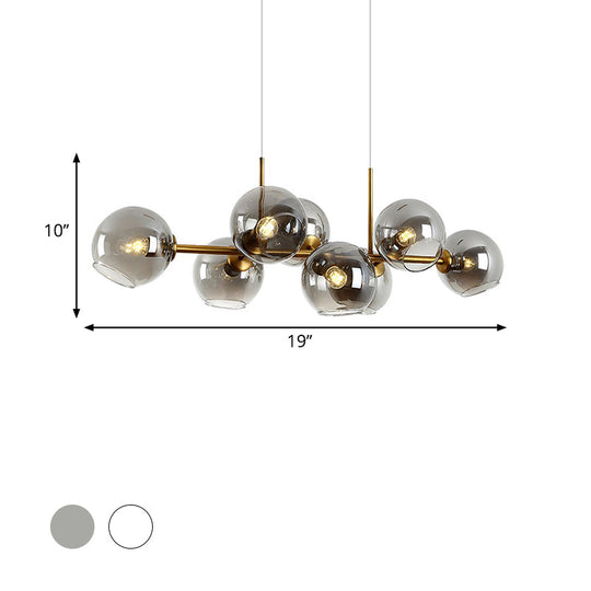 Clear/Smoke Glass 8 Bulbs Suspended Lighting Fixture In Black/Gold For Dining Room Pendant
