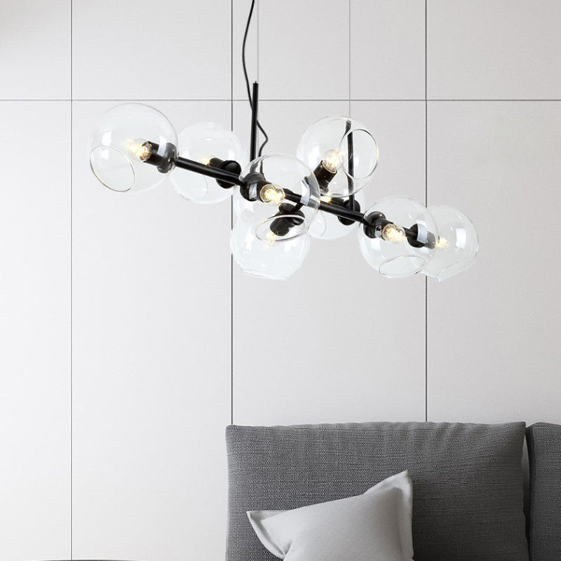 Clear/Smoke Glass 8 Bulbs Suspended Lighting Fixture In Black/Gold For Dining Room Black / Clear
