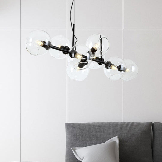 Clear/Smoke Glass 8 Bulbs Suspended Lighting Fixture In Black/Gold For Dining Room Black / Clear