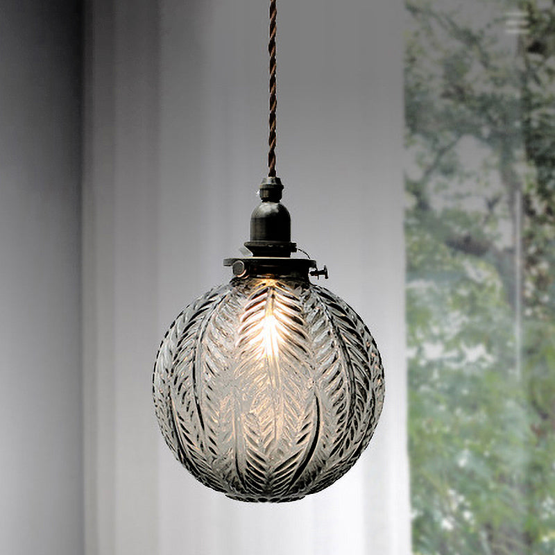 Mahasim - Colonial Global Pendant Light Fixture 1 - Head Clear/Smoke Gray Glass Hanging Lamp With