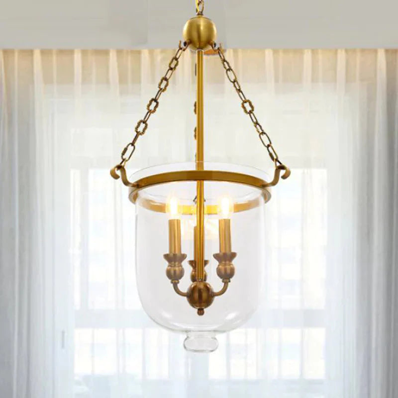 Modern Hanging 3 Bulbs Pendant Light Gold Down Lighting With Bell Clear Glass Shade
