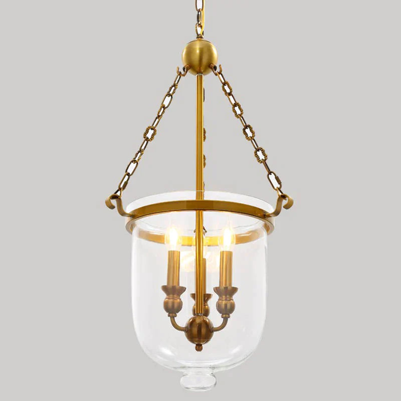 Modern Hanging 3 Bulbs Pendant Light Gold Down Lighting With Bell Clear Glass Shade