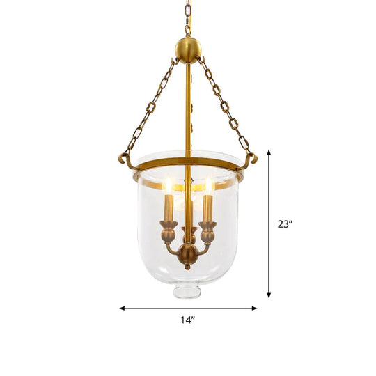 Modern Hanging 3 Bulbs Pendant Light Gold Down Lighting With Bell Clear Glass Shade