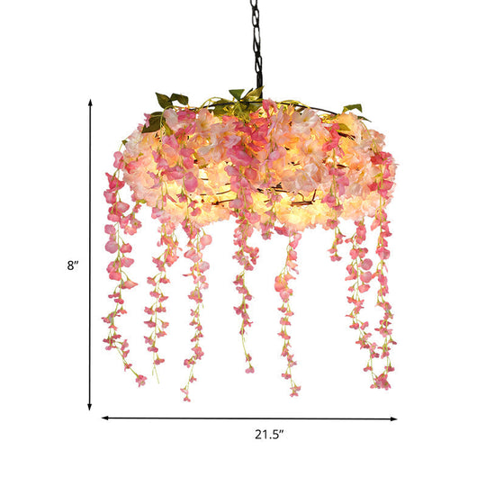 Monica - Pink 5 Lights Chandelier Lighting Vintage Metal Floral Hanging Pendant Light For Restaurant