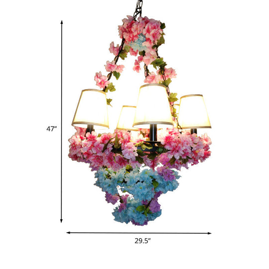 Rosalie - Pink Cone Restaurant Chandelier Lighting Fixture Vintage Metal 6 Lights Cherry Blossom