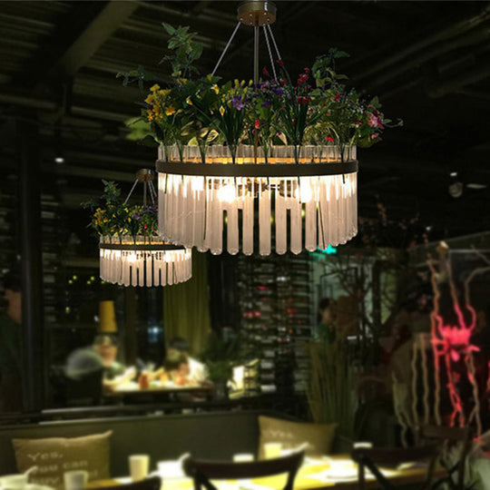 Lara - Industrial 1/2 - Tier Restaurant Chandelier Light Metal 4 Bulbs Green Plant Pendant Lighting