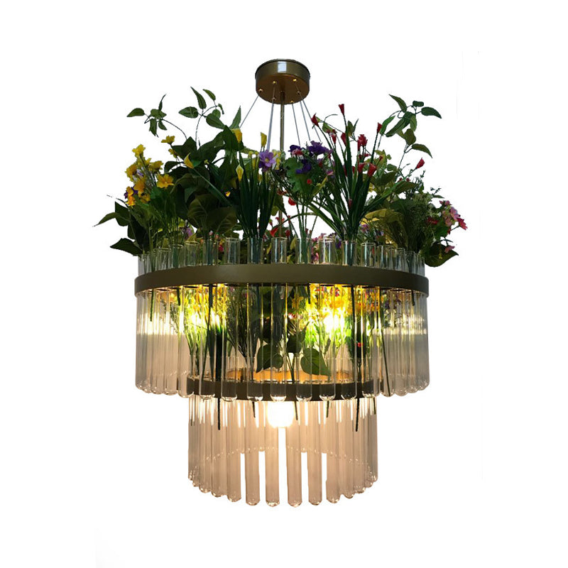 Lara - Industrial 1/2 - Tier Restaurant Chandelier Light Metal 4 Bulbs Green Plant Pendant Lighting