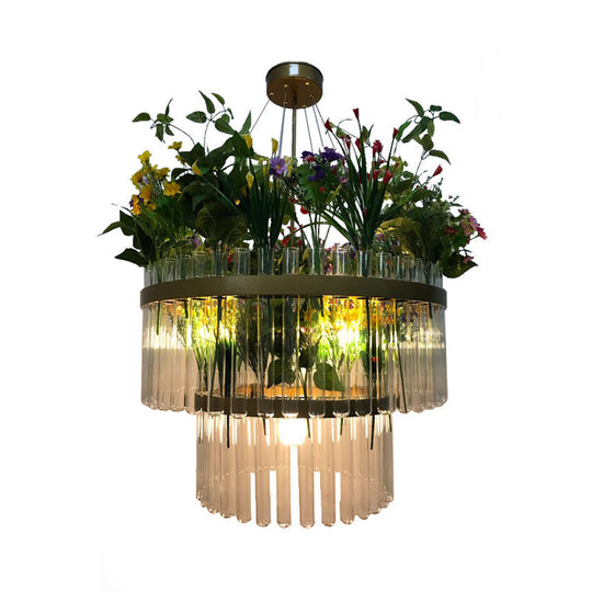 Lara - Industrial 1/2 - Tier Restaurant Chandelier Light Metal 4 Bulbs Green Plant Pendant Lighting