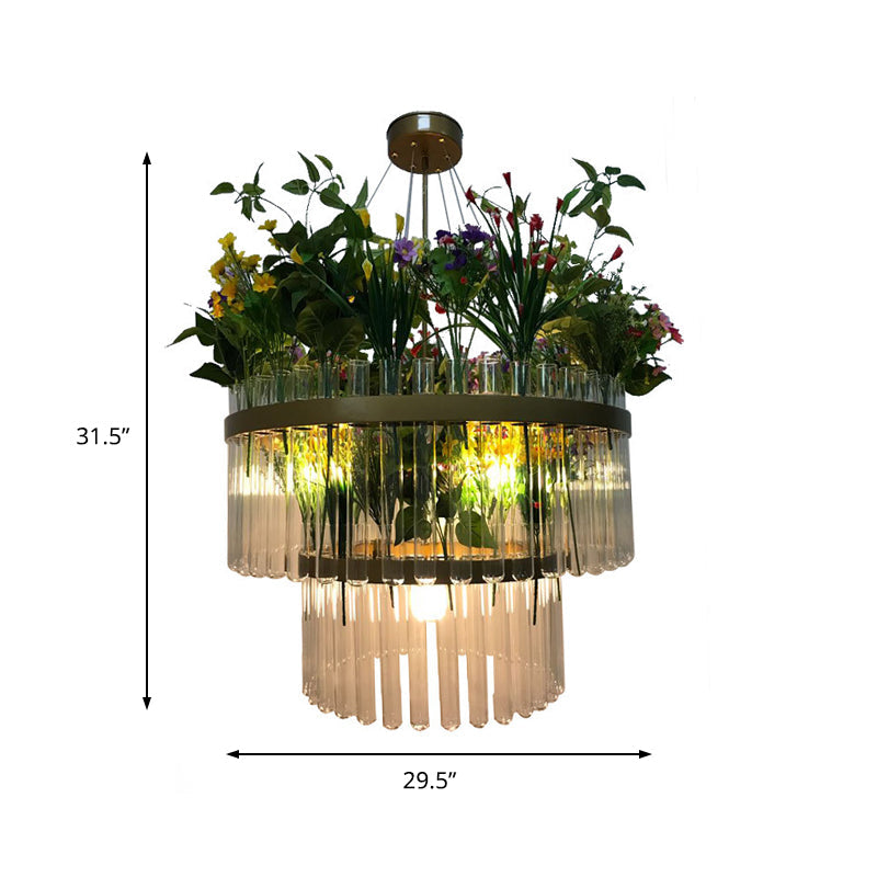 Lara - Industrial 1/2 - Tier Restaurant Chandelier Light Metal 4 Bulbs Green Plant Pendant Lighting