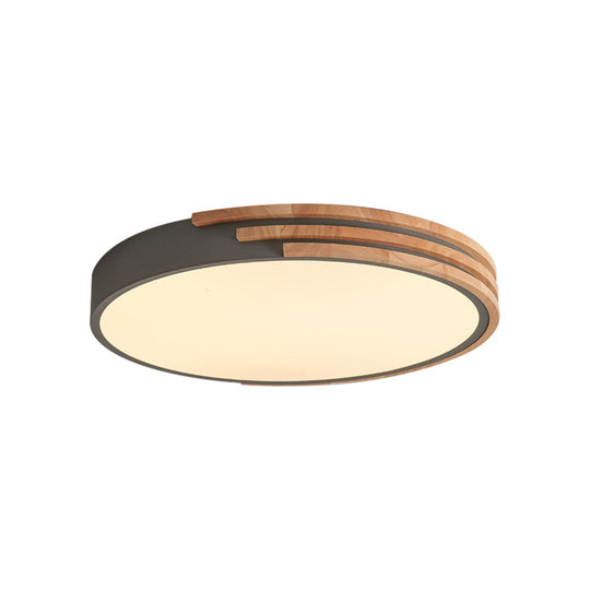 Nordic Style Round Flush Mount Ceiling Light - Wood &amp; Acrylic Fixture In Grey/White/Green 16’ Width