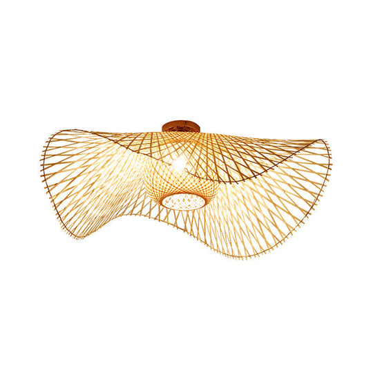 Hand - Worked Bamboo Semi - Flush Mount Light - Japanese Style 2 - Bulb Close To Ceiling Lighting