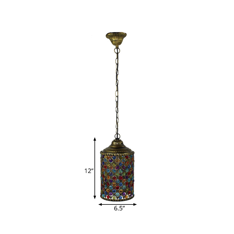 Serenity - Vintage Cylinder Suspension Pendant Light 1 Metal Hanging Lamp In Bronze For Living Room