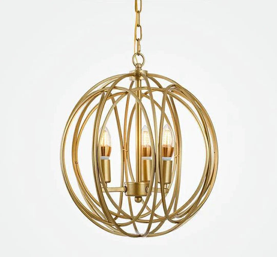Chandelier Gold Balcony Corridor Lamp D350*H400Mm / 3 Heads Pendant