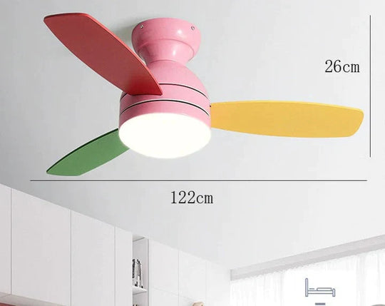 Children’s Wooden Leaf Fan Lamp Simple Living Room Dining Electric Chandelier Pink / Dia122Cm Tri