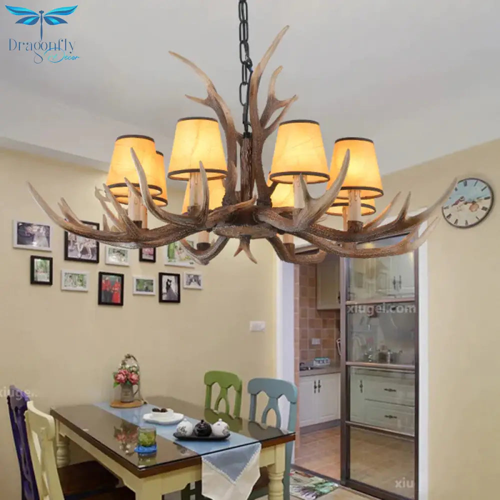4/6/8 - Light Conical Chandelier Light Traditional Brown Resin Suspension Pendant For Kitchen Island