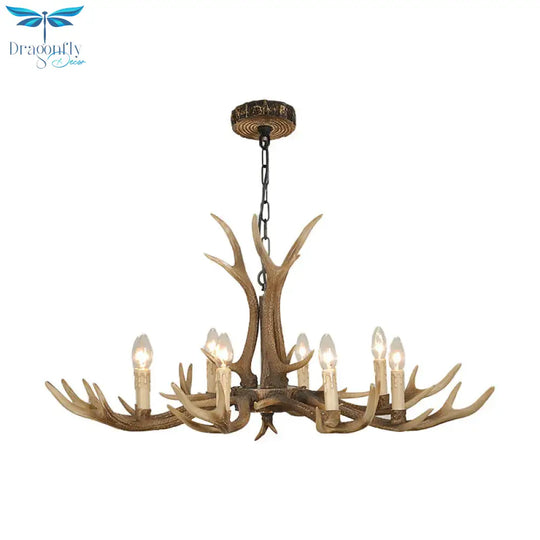 4/6/8 Lights Chandelier Lighting Fixture Rustic Candle Resin Hanging Light In Brown For Living Room