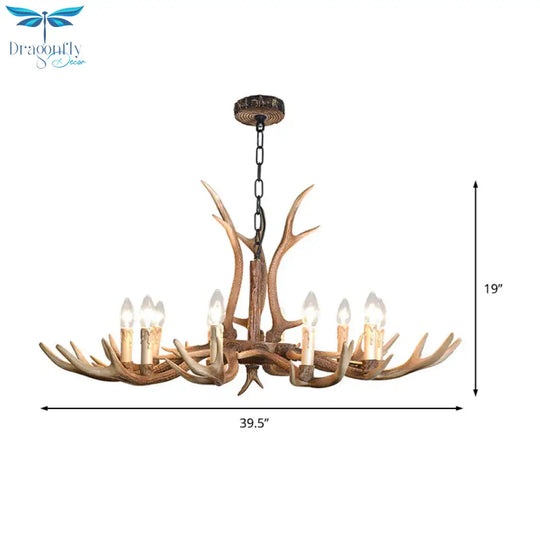 4/6/8 Lights Chandelier Lighting Fixture Rustic Candle Resin Hanging Light In Brown For Living Room